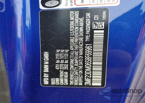 2025 BMW M2 z USA, uszkodzony, nr VIN 3MF23DM06S8F69961